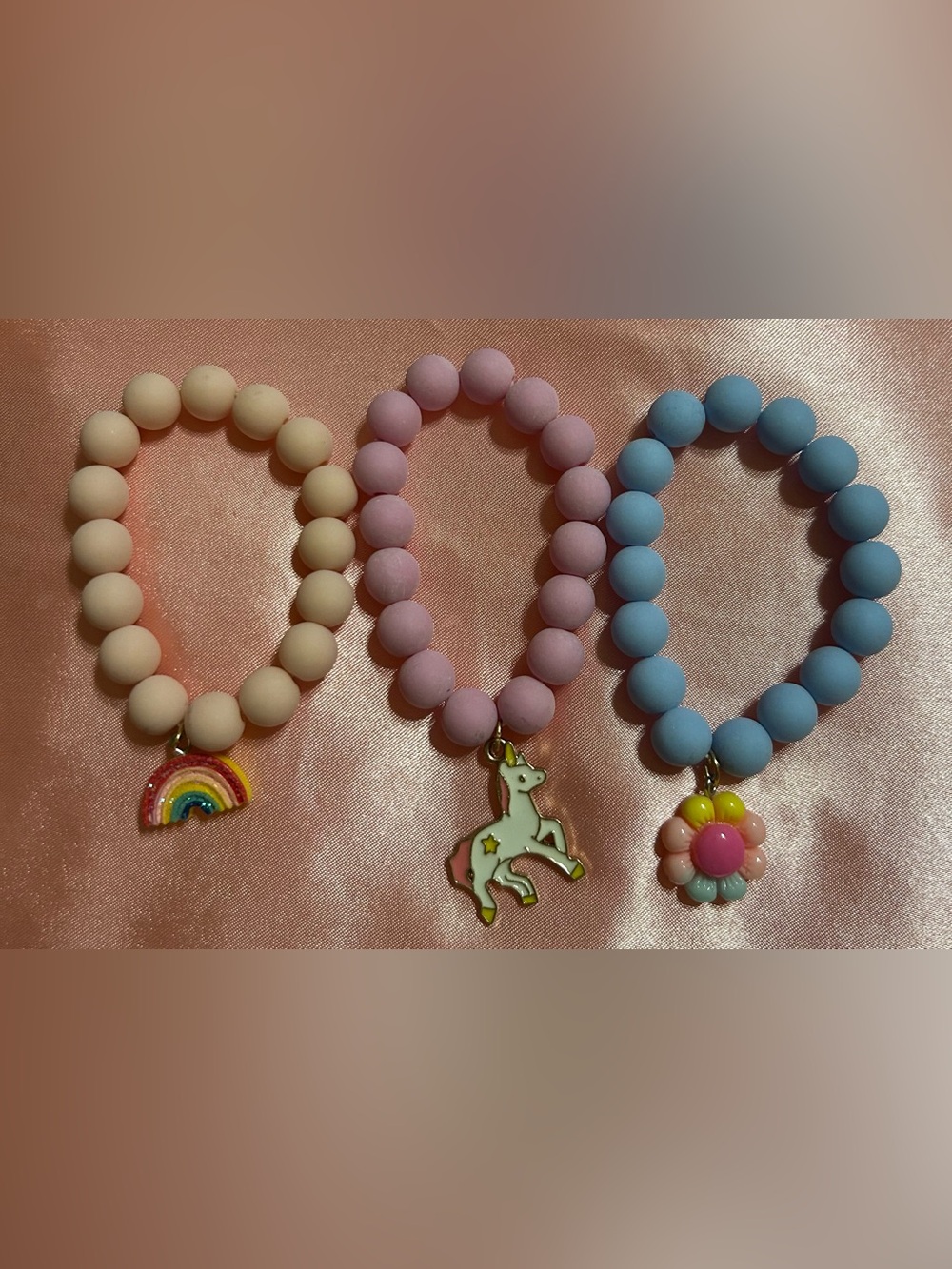 Kids Pastel Bead Charm Bracelets - Rainbow, Unicorn & Flower Set